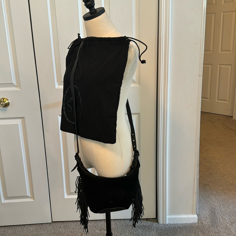 Ash fringe snake print crossbody